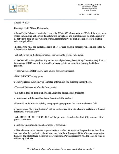 APS Stadium Rules for Parents Letter.SAHS Pg 1